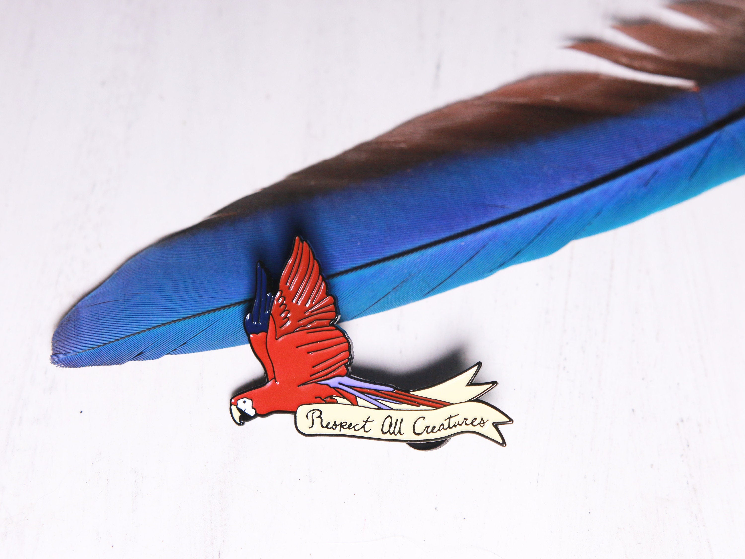 Macaw Animal Lover's "Respect All Creatures" Soft Enamel Lapel Pin