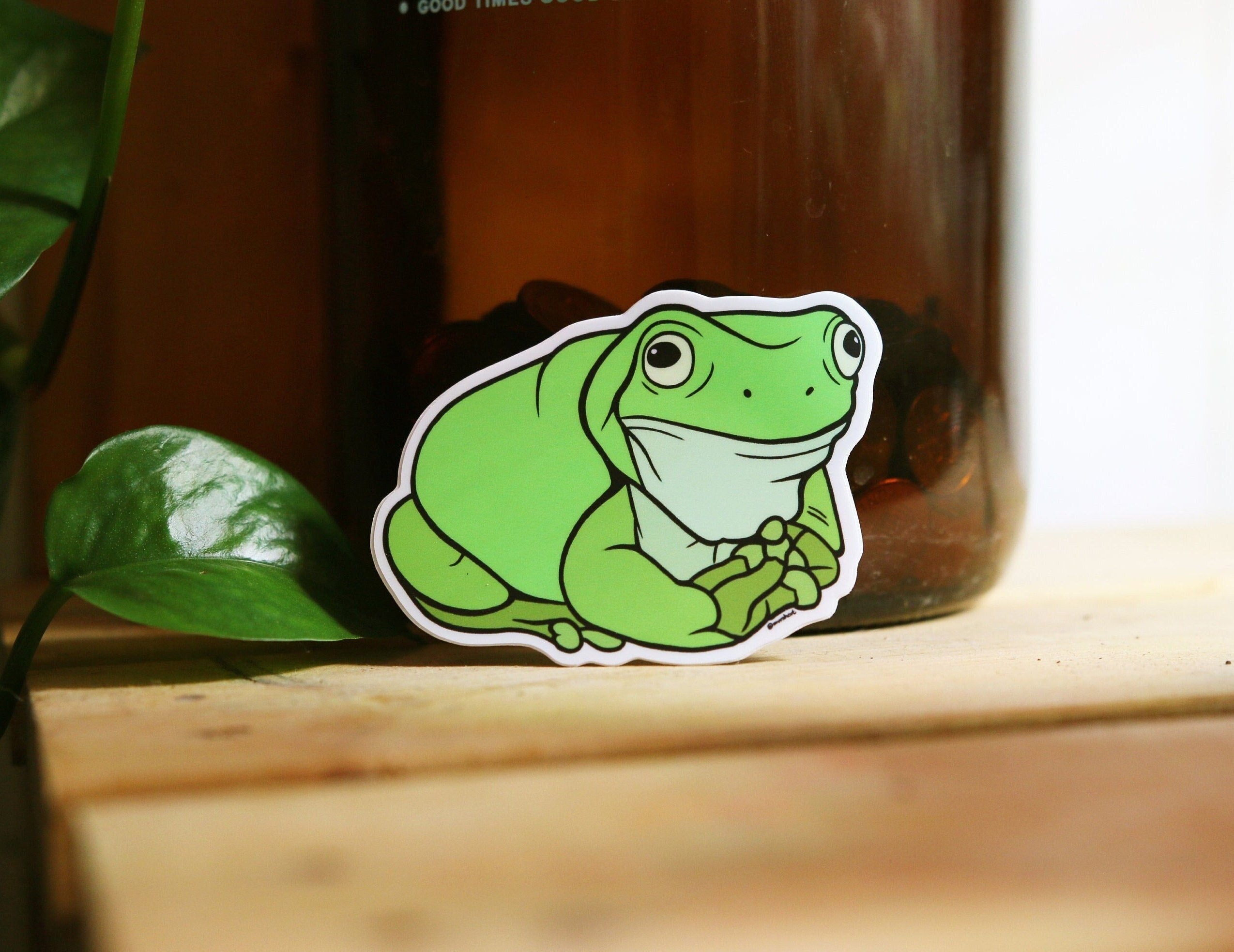 Sophisticated Green Whites Dumpy Tree Frog with Folded Hands Sticker